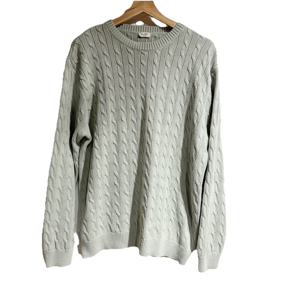 John‎ Galt Sweater One Size Cable Knit Crewneck Pastel Sage Green Minimal Preppy